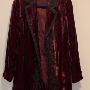 T Tahari Burgundy Velvet Embroidered Coat M Gothic Romanticize